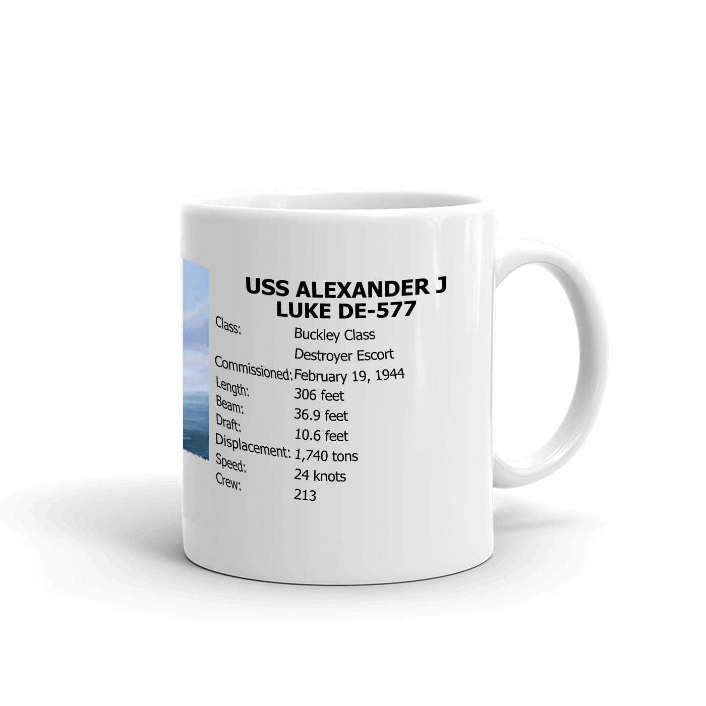 USS Alexander J Luke DE-577 Coffee Cup Mug Right Handle