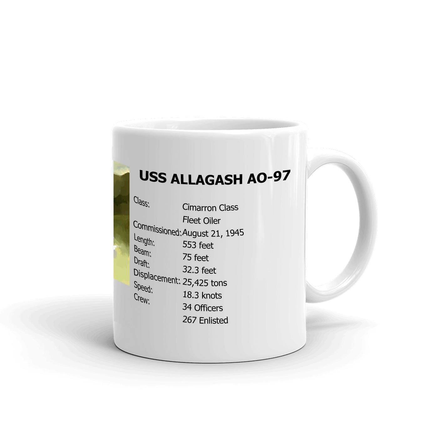 USS Allagash AO-97 Coffee Cup Mug Right Handle