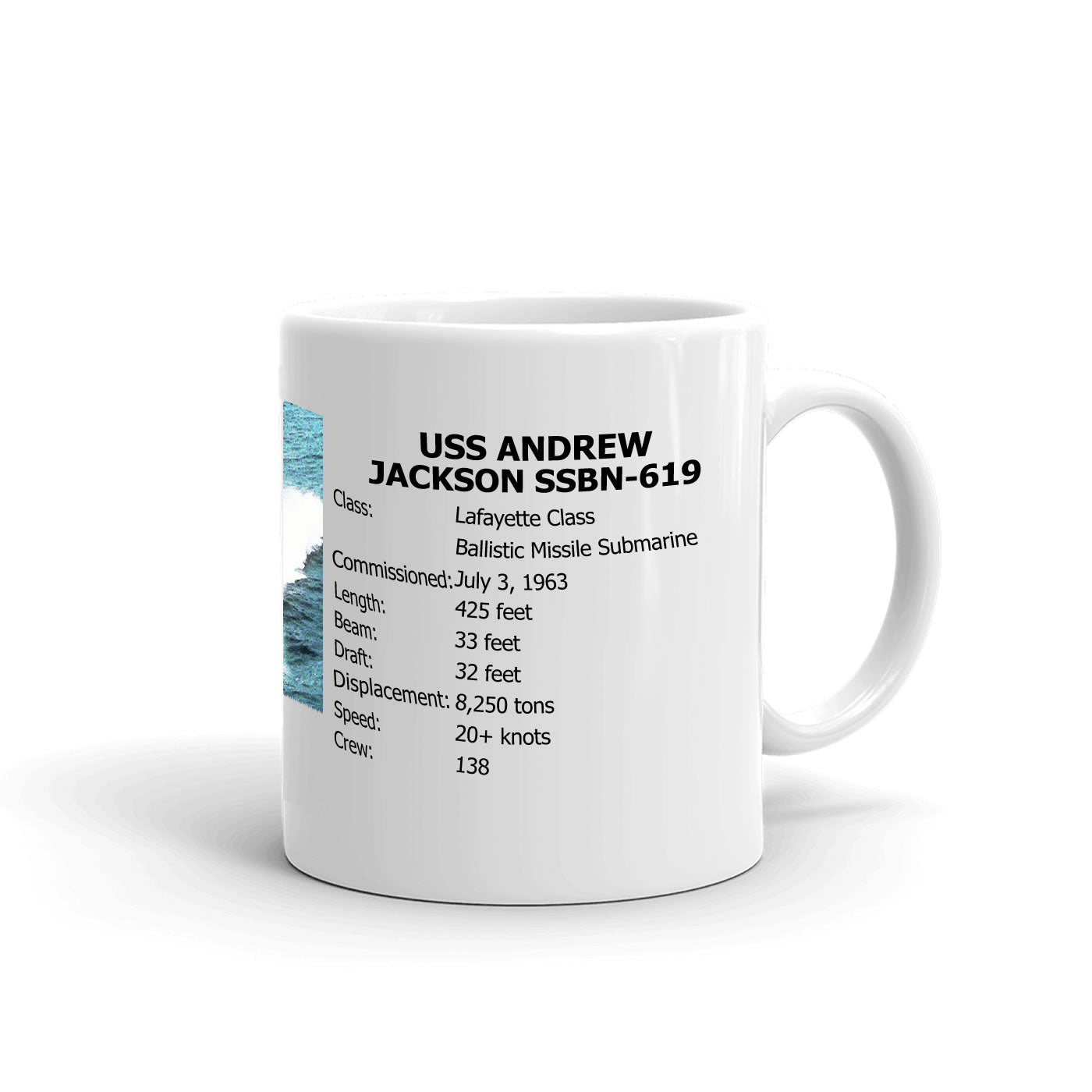 USS Andrew Jackson SSBN-619 Coffee Cup Mug Right Handle