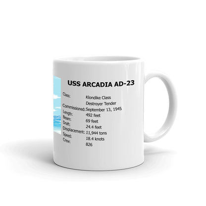 USS Arcadia AD-23 Coffee Cup Mug Right Handle