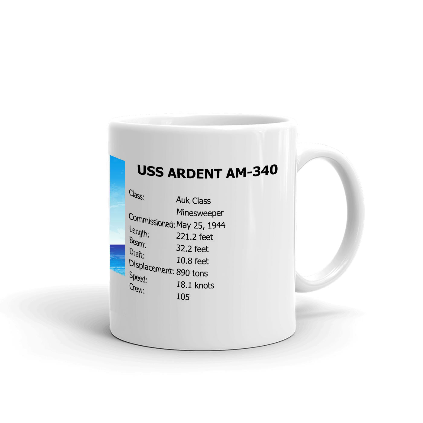USS Ardent AM-340 Coffee Cup Mug Right Handle