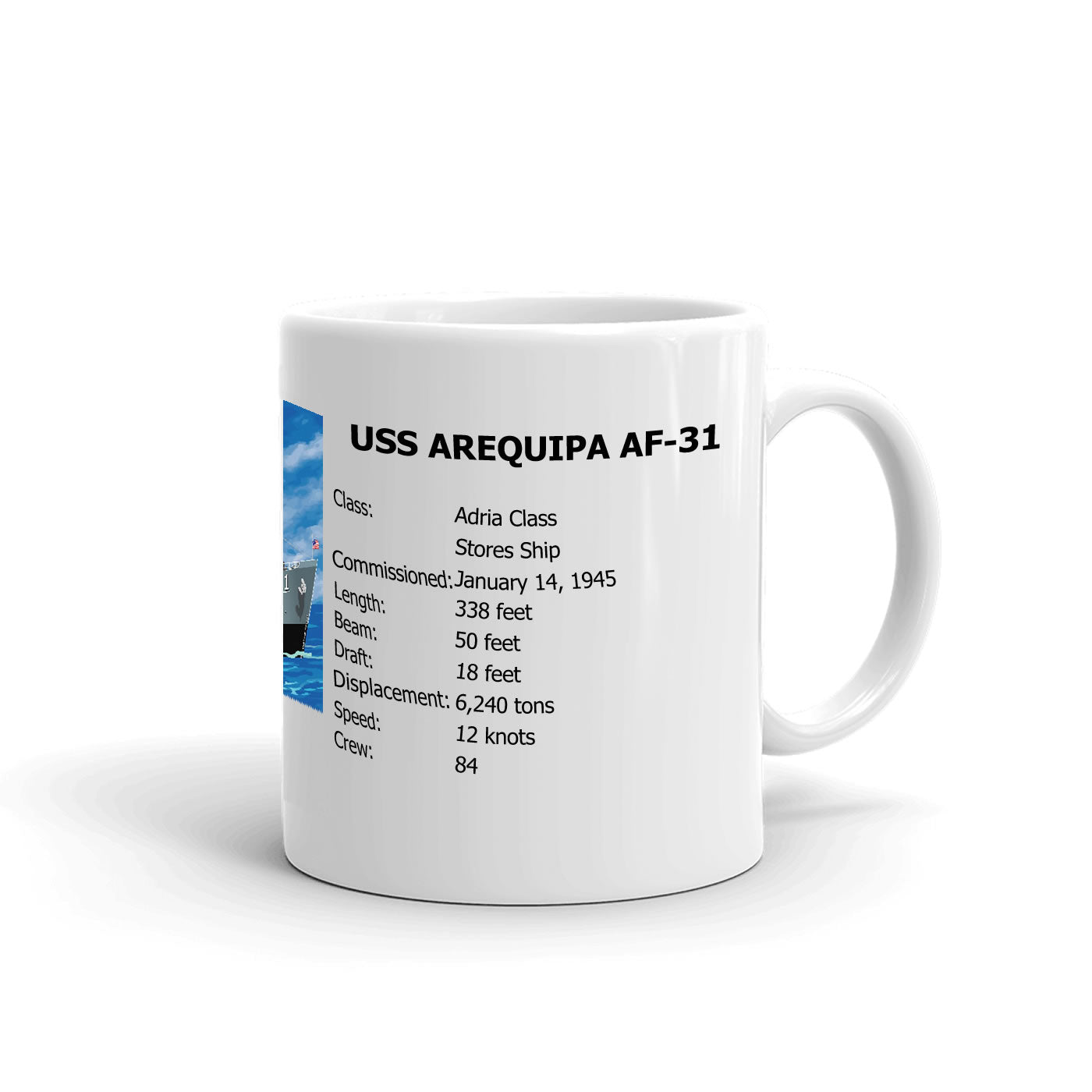 USS Arequipa AF-31 Coffee Cup Mug Right Handle