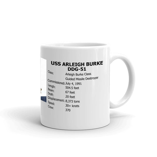 USS Arleigh Burke DDG-51 Coffee Cup Mug Right Handle