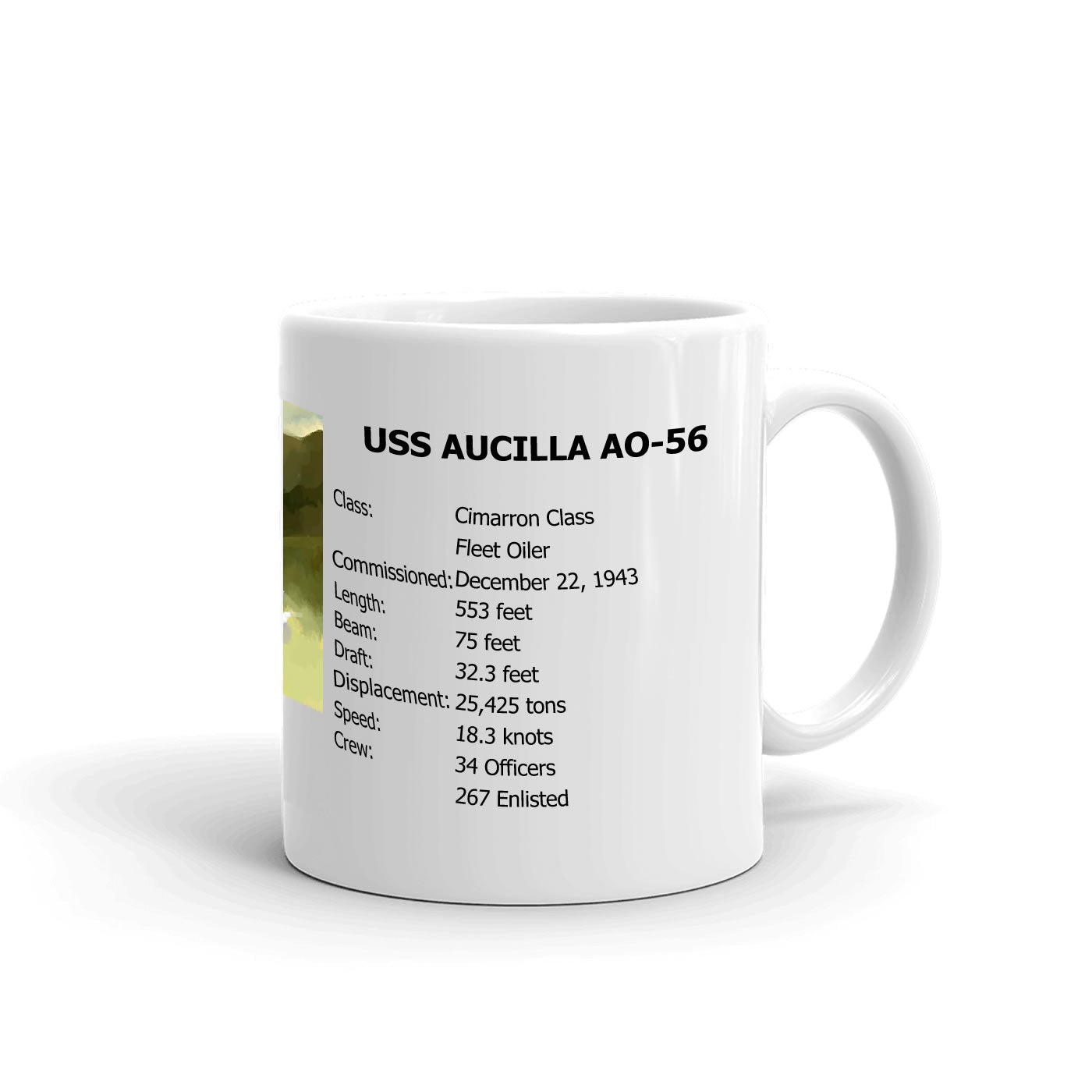 USS Aucilla AO-56 Coffee Cup Mug Right Handle