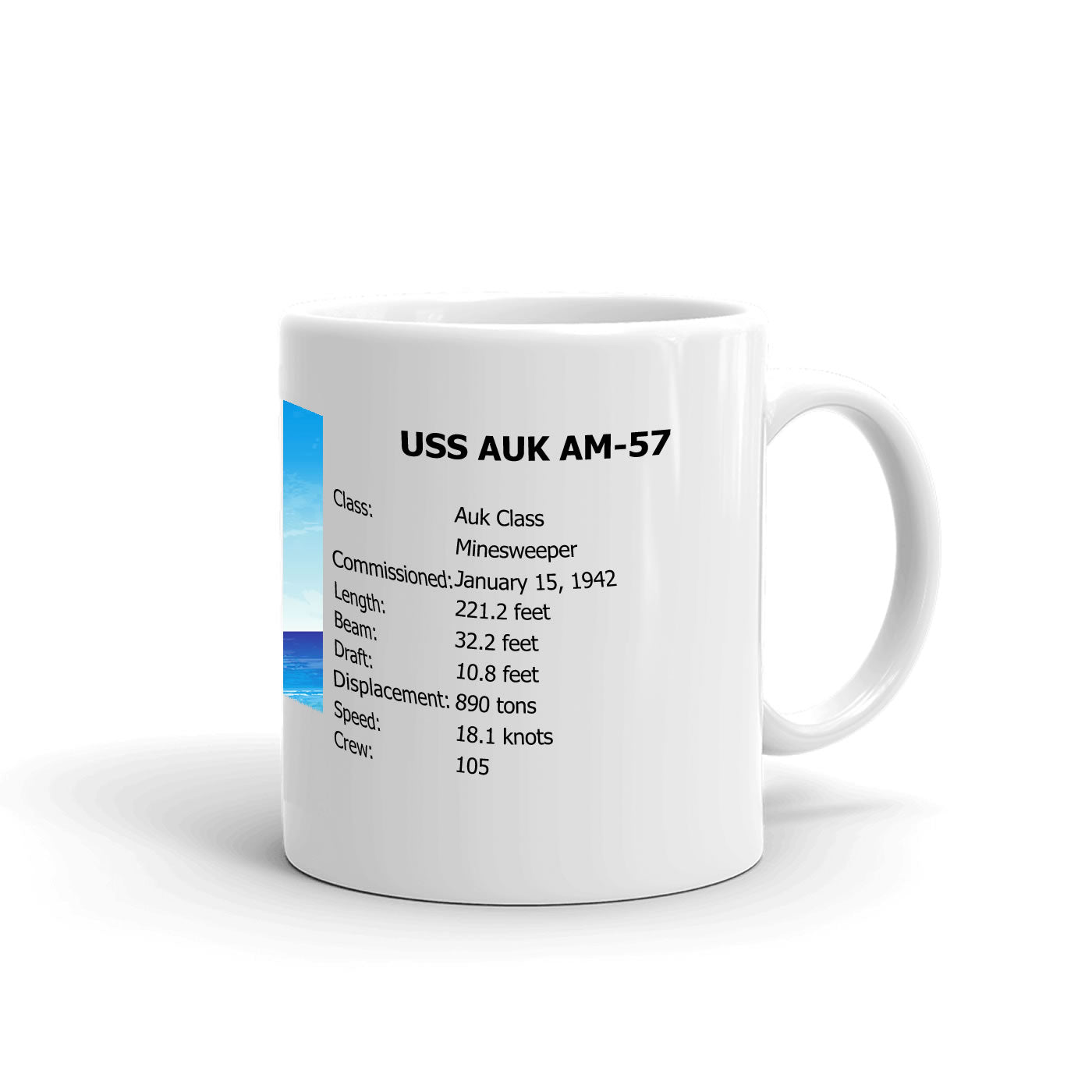 USS Auk AM-57 Coffee Cup Mug Right Handle