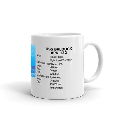 USS Balduck APD-132 Coffee Cup Mug Right Handle