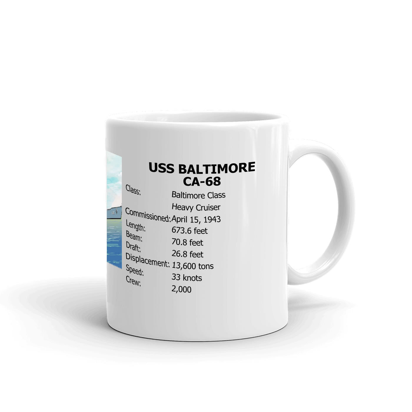 USS Baltimore CA-68 Coffee Cup Mug Right Handle