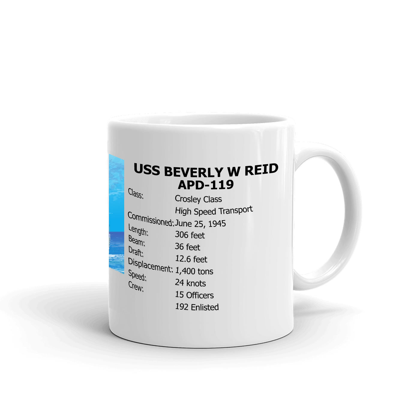 USS Beverly W Reid APD-119 Coffee Cup Mug Right Handle