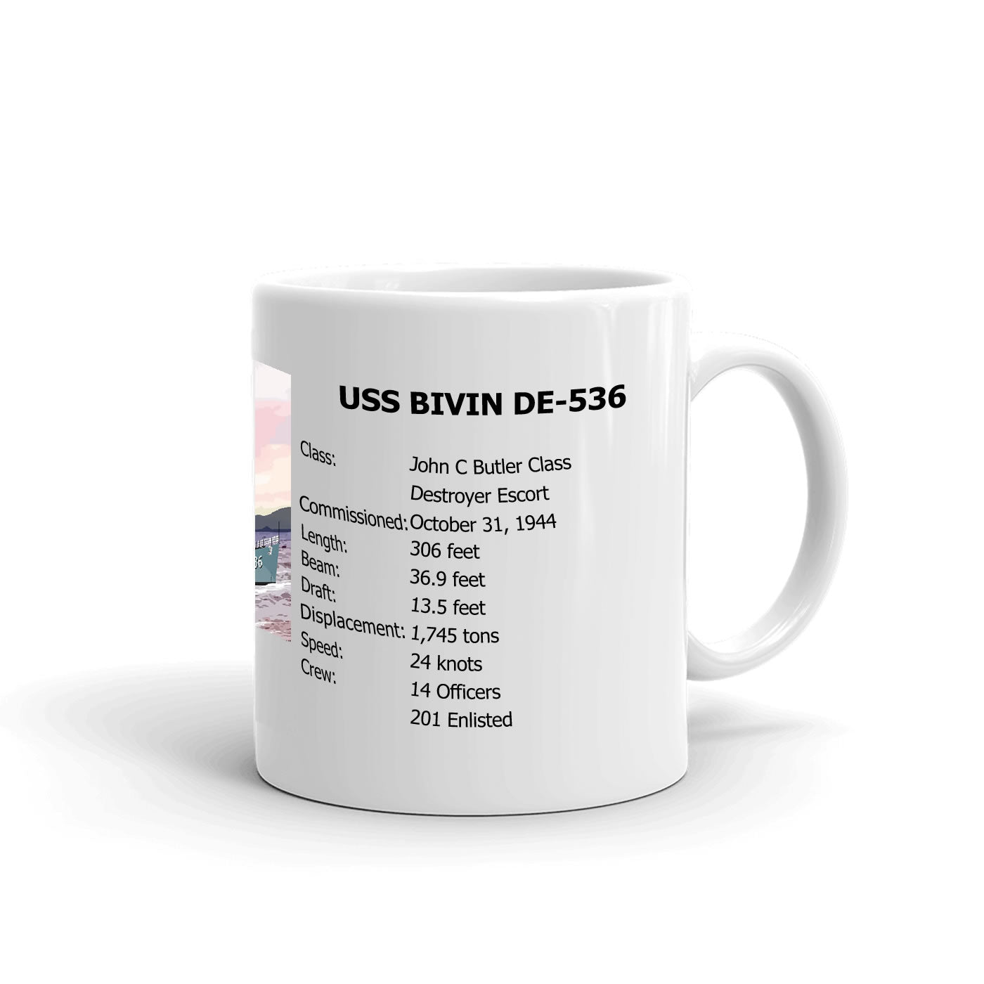 USS Bivin DE-536 Coffee Cup Mug Right Handle