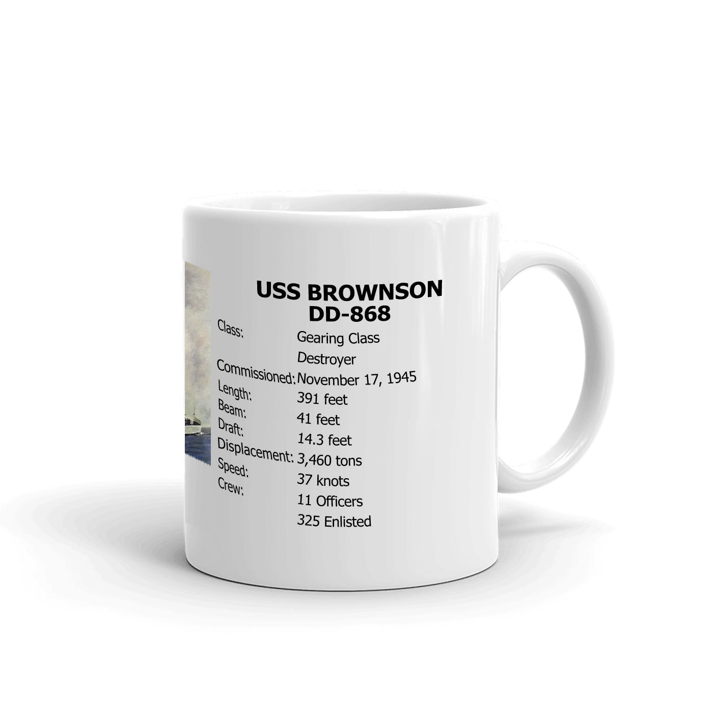 USS Brownson DD-868 Coffee Cup Mug Right Handle