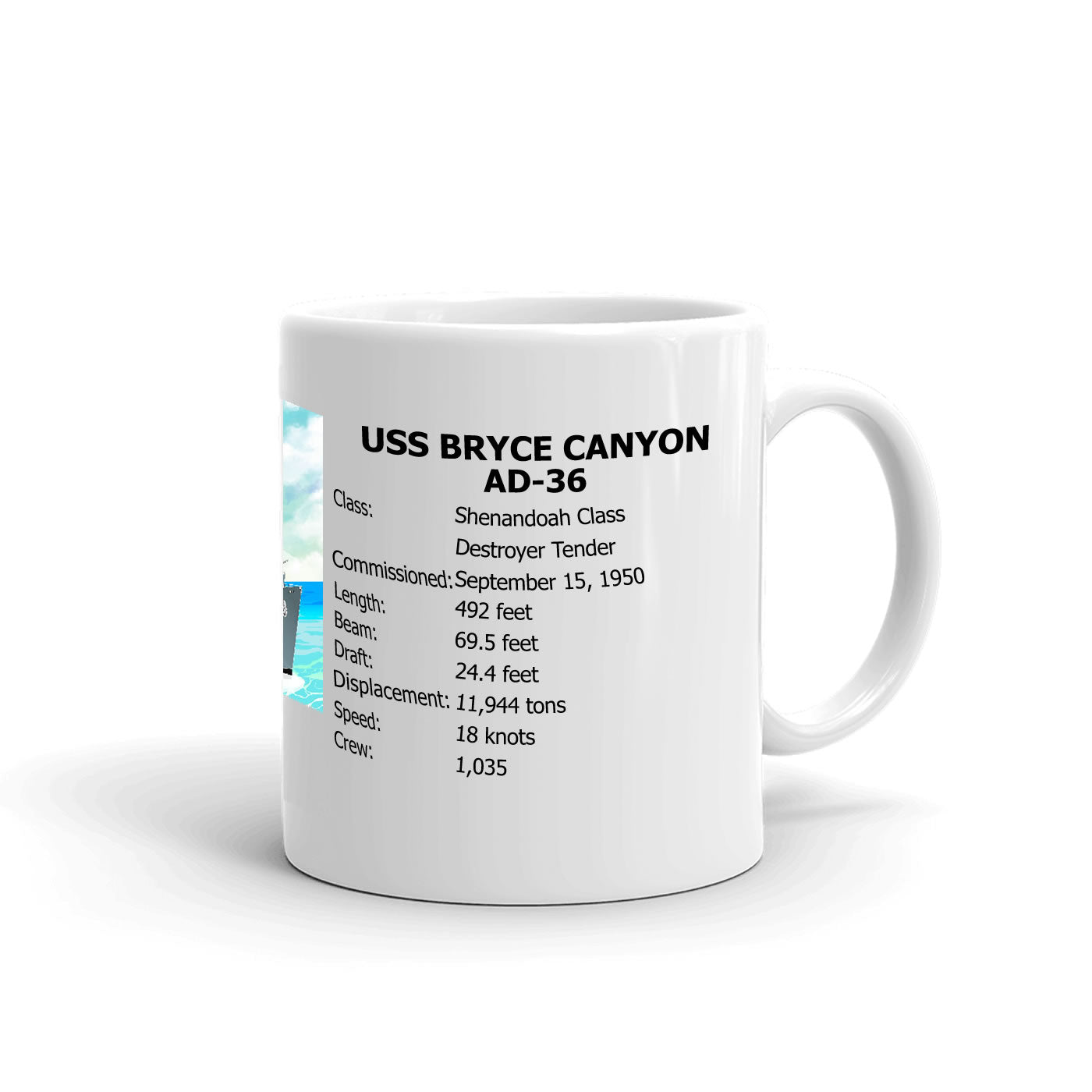 USS Bryce Canyon AD-36 Coffee Cup Mug Right Handle