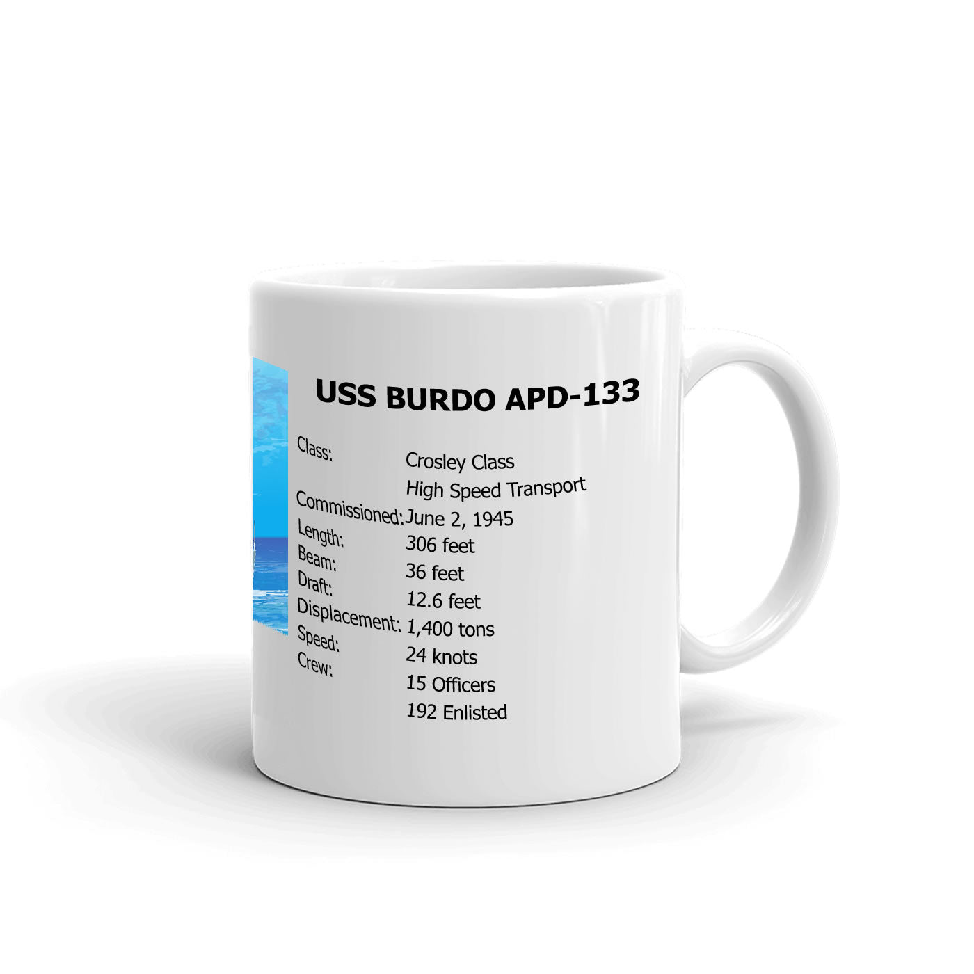 USS Burdo APD-133 Coffee Cup Mug Right Handle