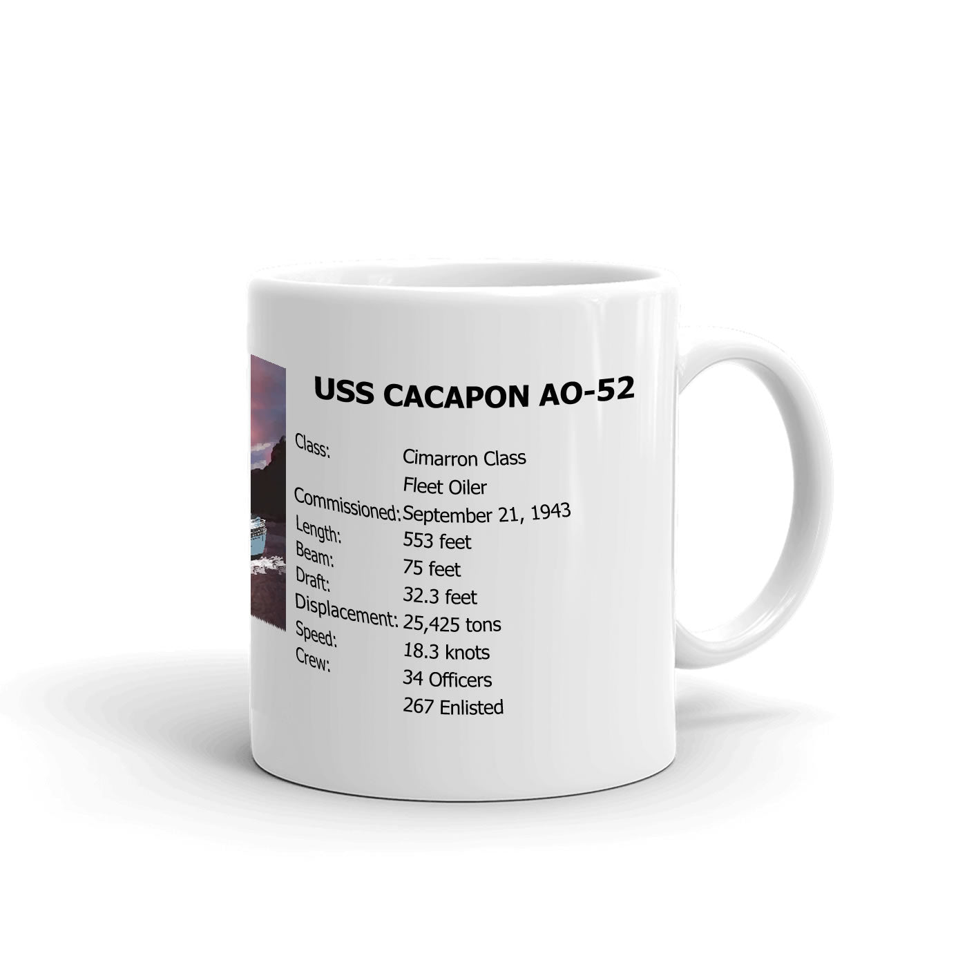 USS Cacapon AO-52 Coffee Cup Mug Right Handle