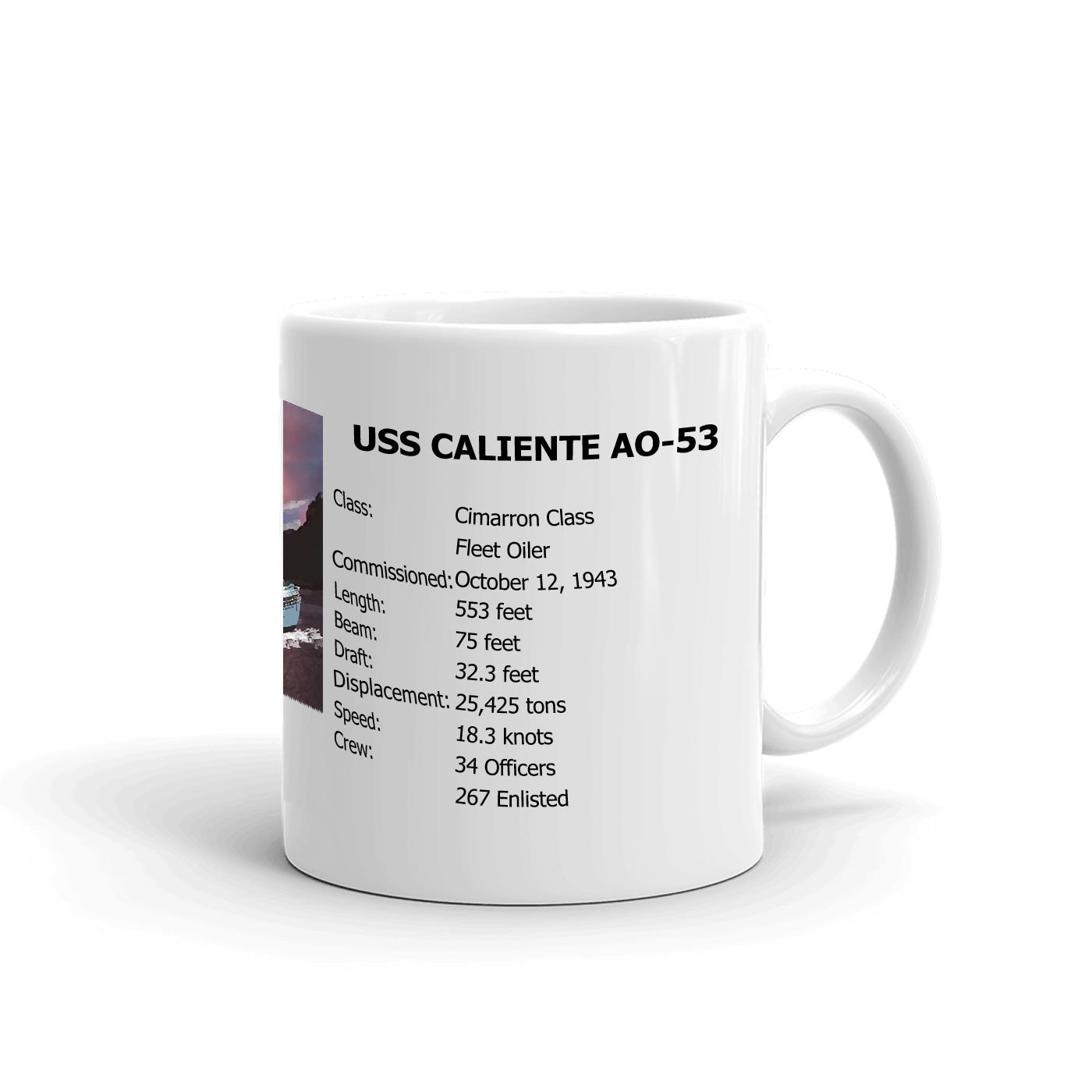 USS Caliente AO-53 Coffee Cup Mug Right Handle