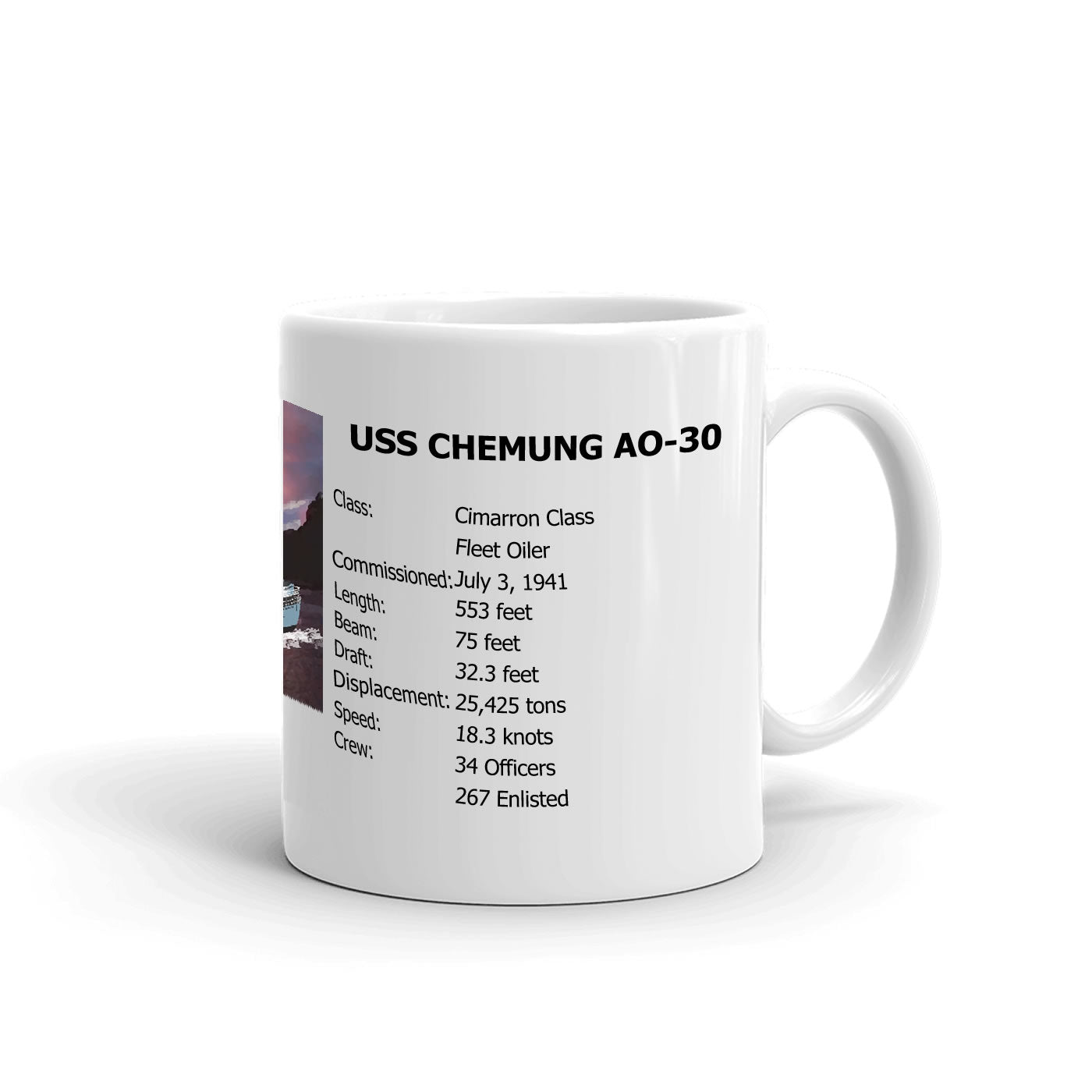 USS Chemung AO-30 Coffee Cup Mug Right Handle