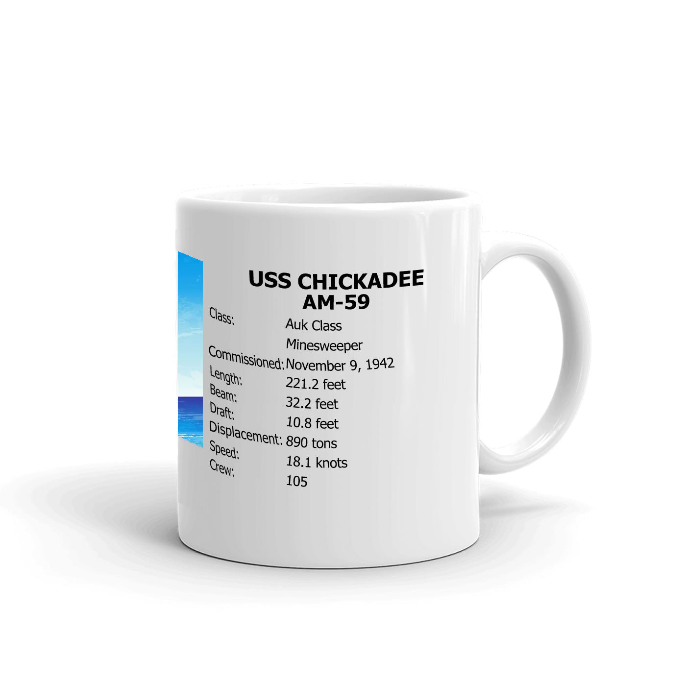 USS Chickadee AM-59 Coffee Cup Mug Right Handle