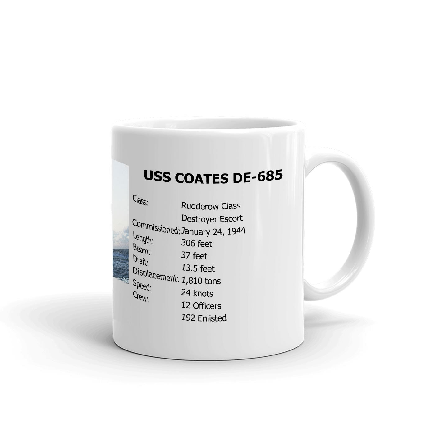USS Coates DE-685 Coffee Cup Mug Right Handle