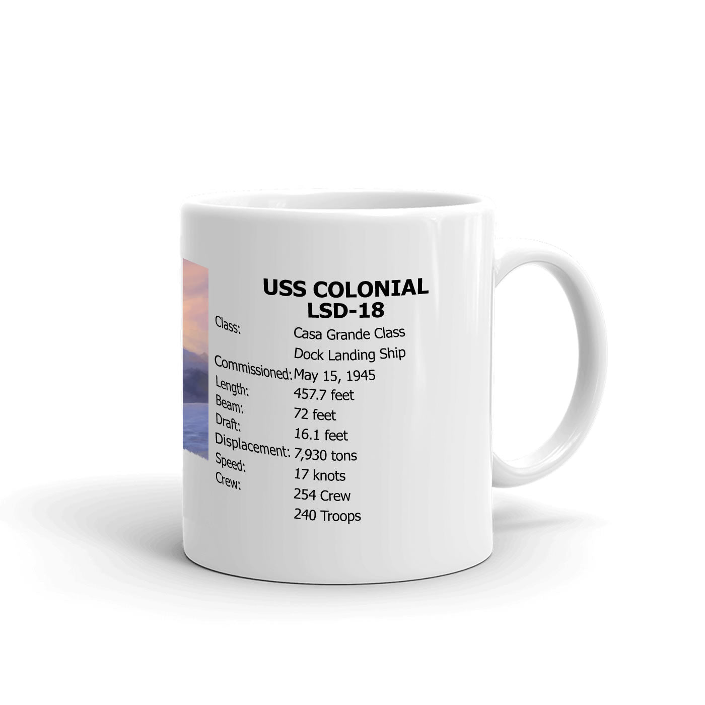 USS Colonial LSD-18 Coffee Cup Mug Right Handle