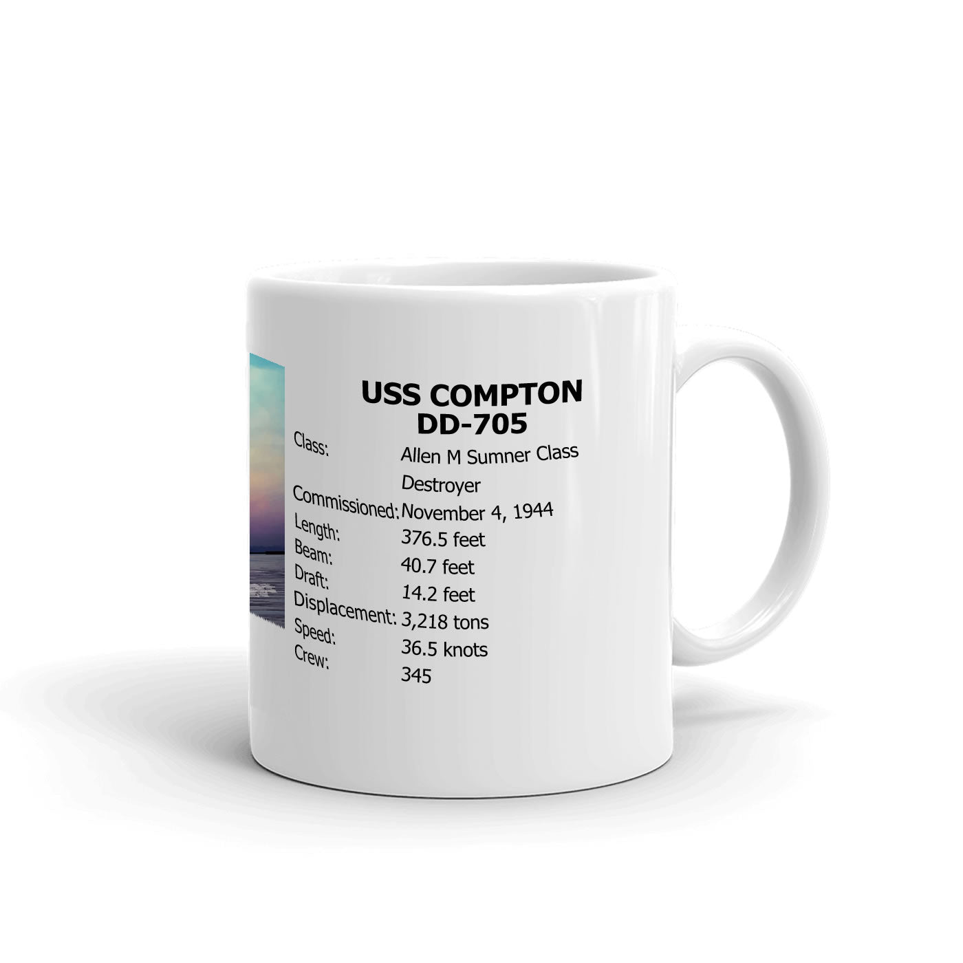 USS Compton DD-705 Coffee Cup Mug Right Handle