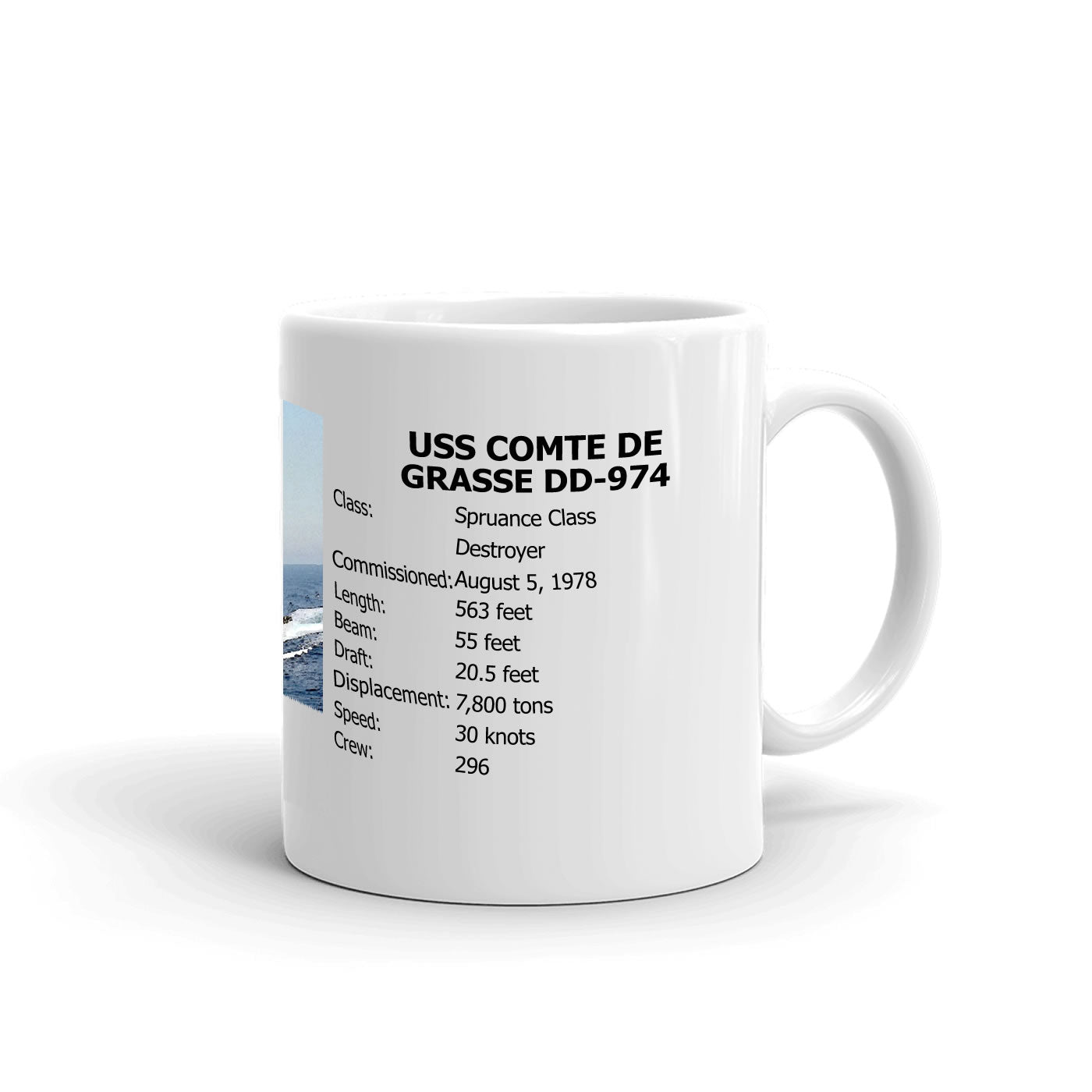 USS Comte De Grasse DD-974 Coffee Cup Mug Right Handle
