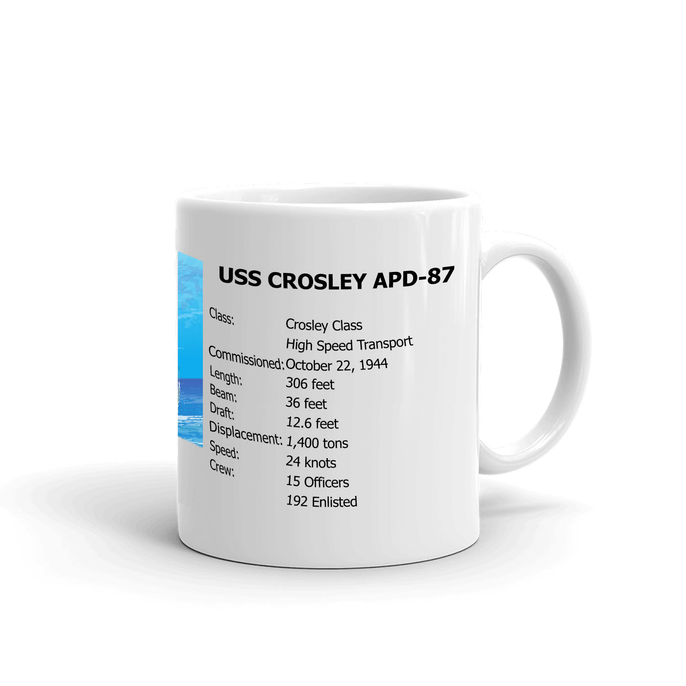 USS Crosley APD-87 Coffee Cup Mug Right Handle