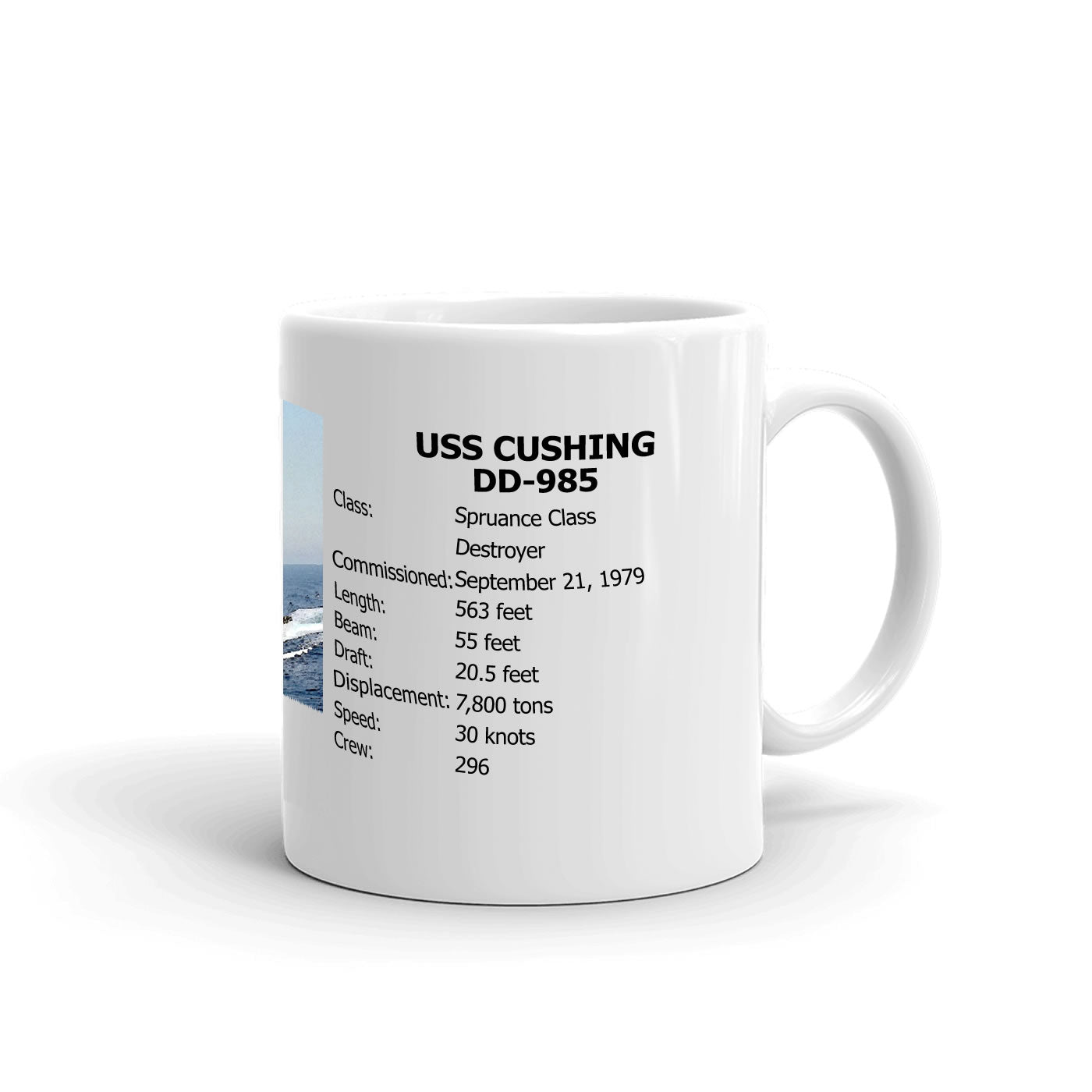 USS Cushing DD-985 Coffee Cup Mug Right Handle