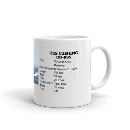USS Cushing DD-985 Coffee Cup Mug Right Handle