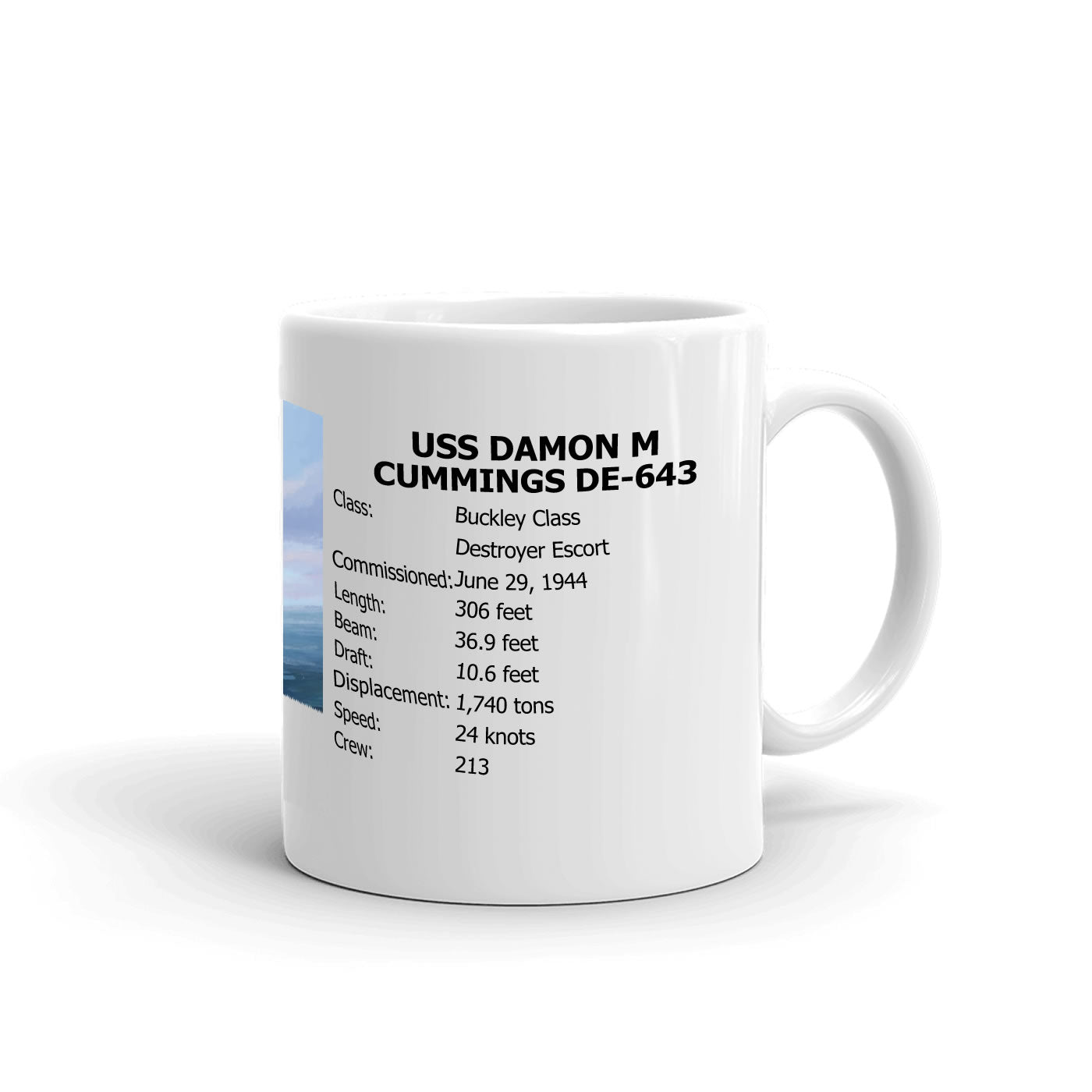 USS Damon M Cummings DE-643 Coffee Cup Mug Right Handle