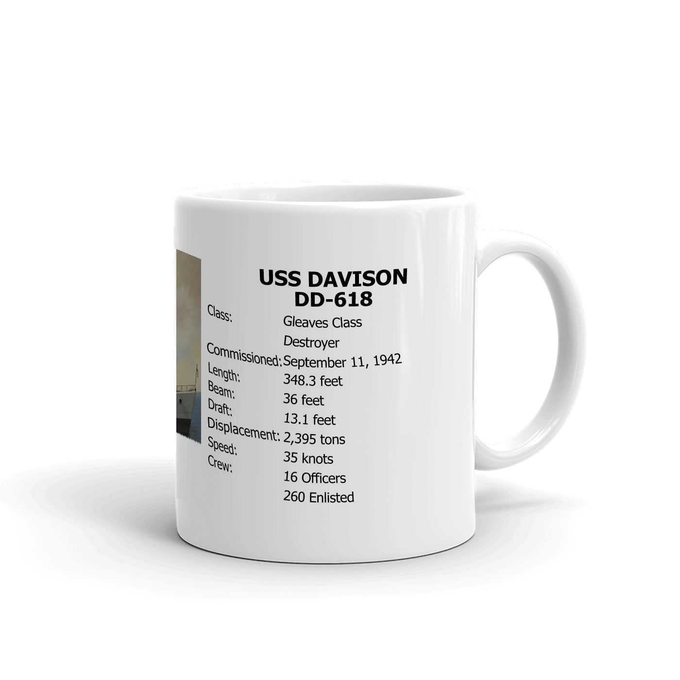 USS Davison DD-618 Coffee Cup Mug Right Handle