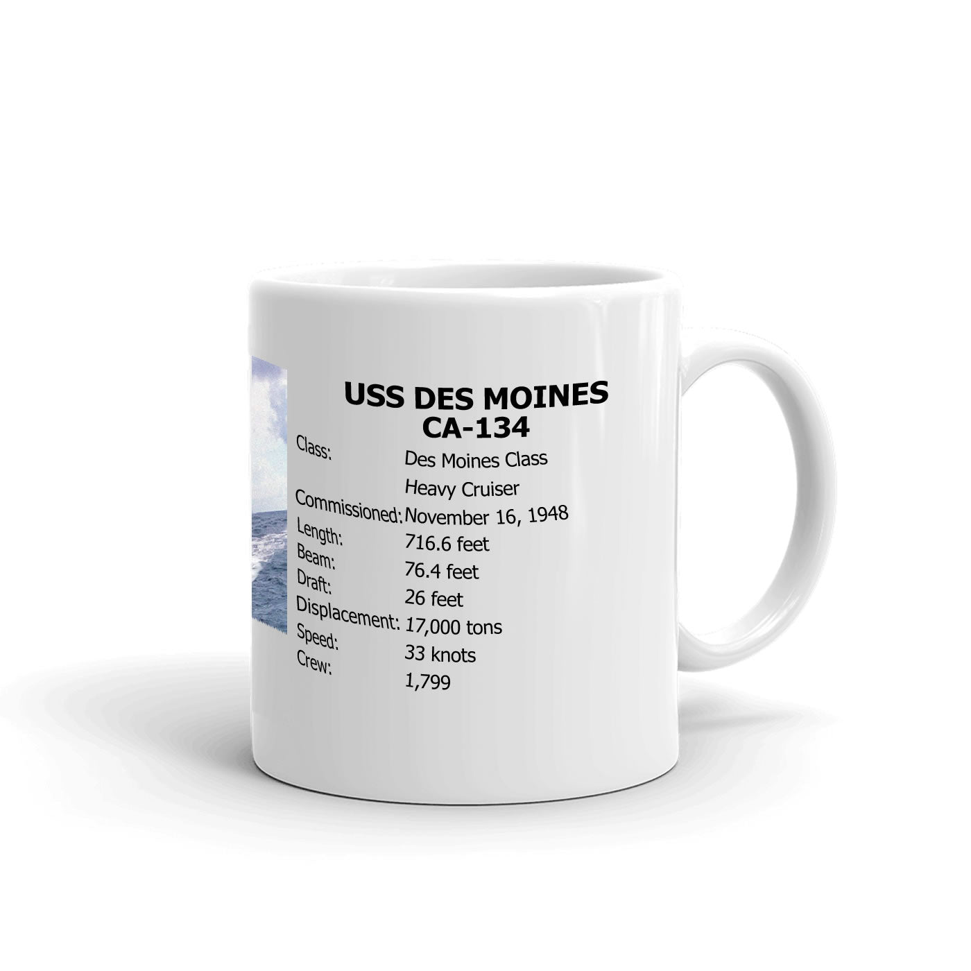USS Des Moines CA-134 Coffee Cup Mug Right Handle