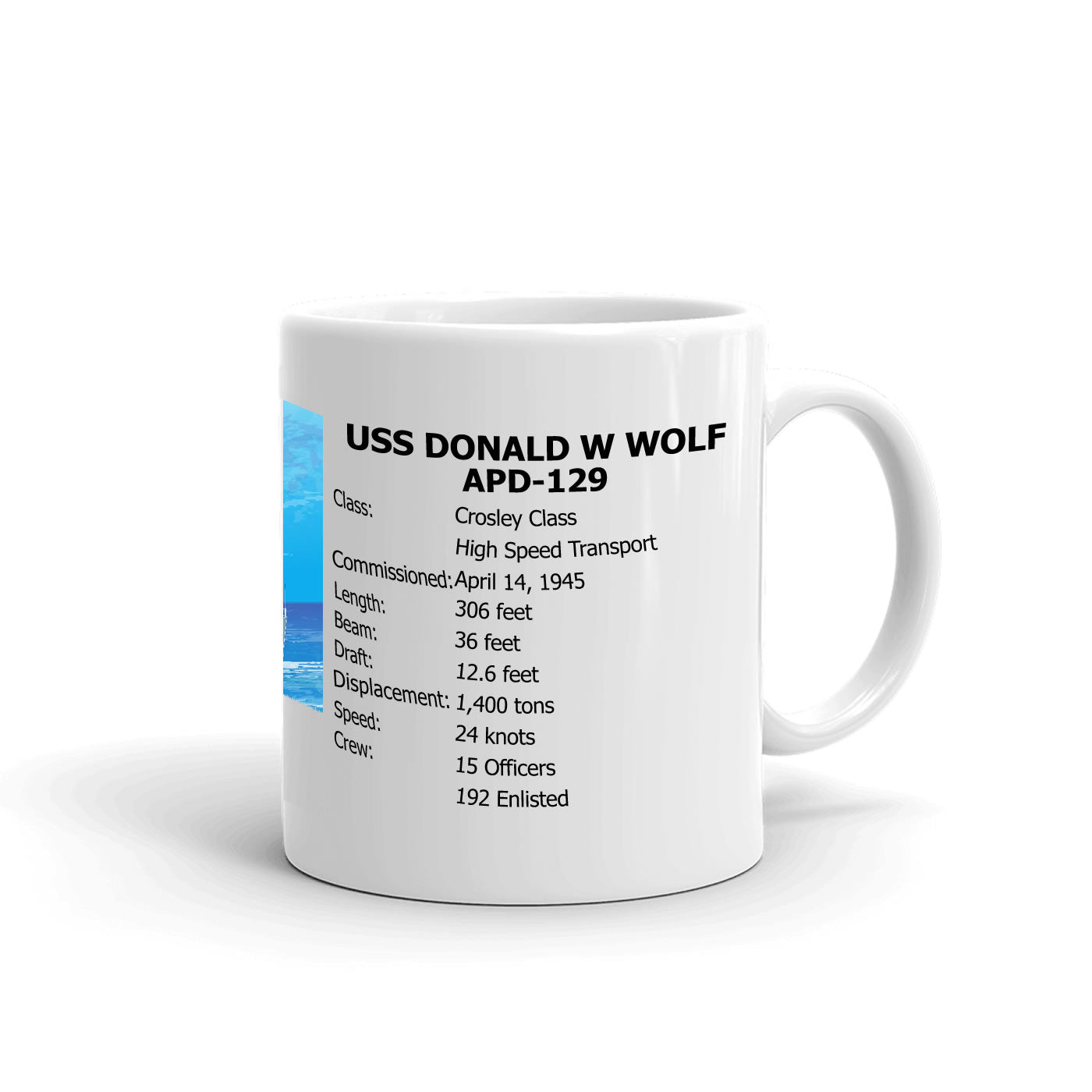 USS Donald W Wolf APD-129 Coffee Cup Mug Right Handle