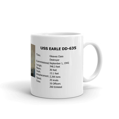 USS Earle DD-635 Coffee Cup Mug Right Handle