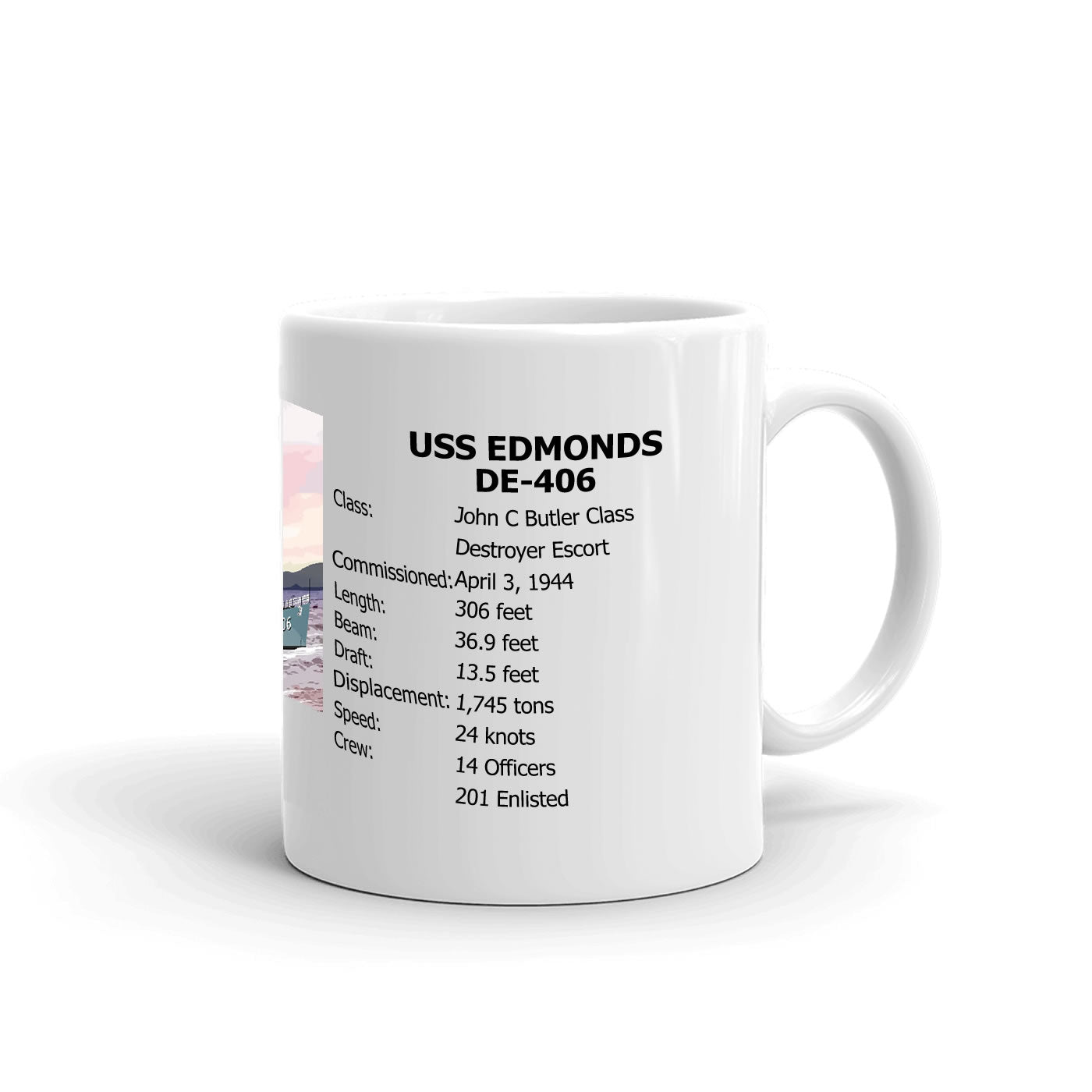 USS Edmonds DE-406 Coffee Cup Mug Right Handle