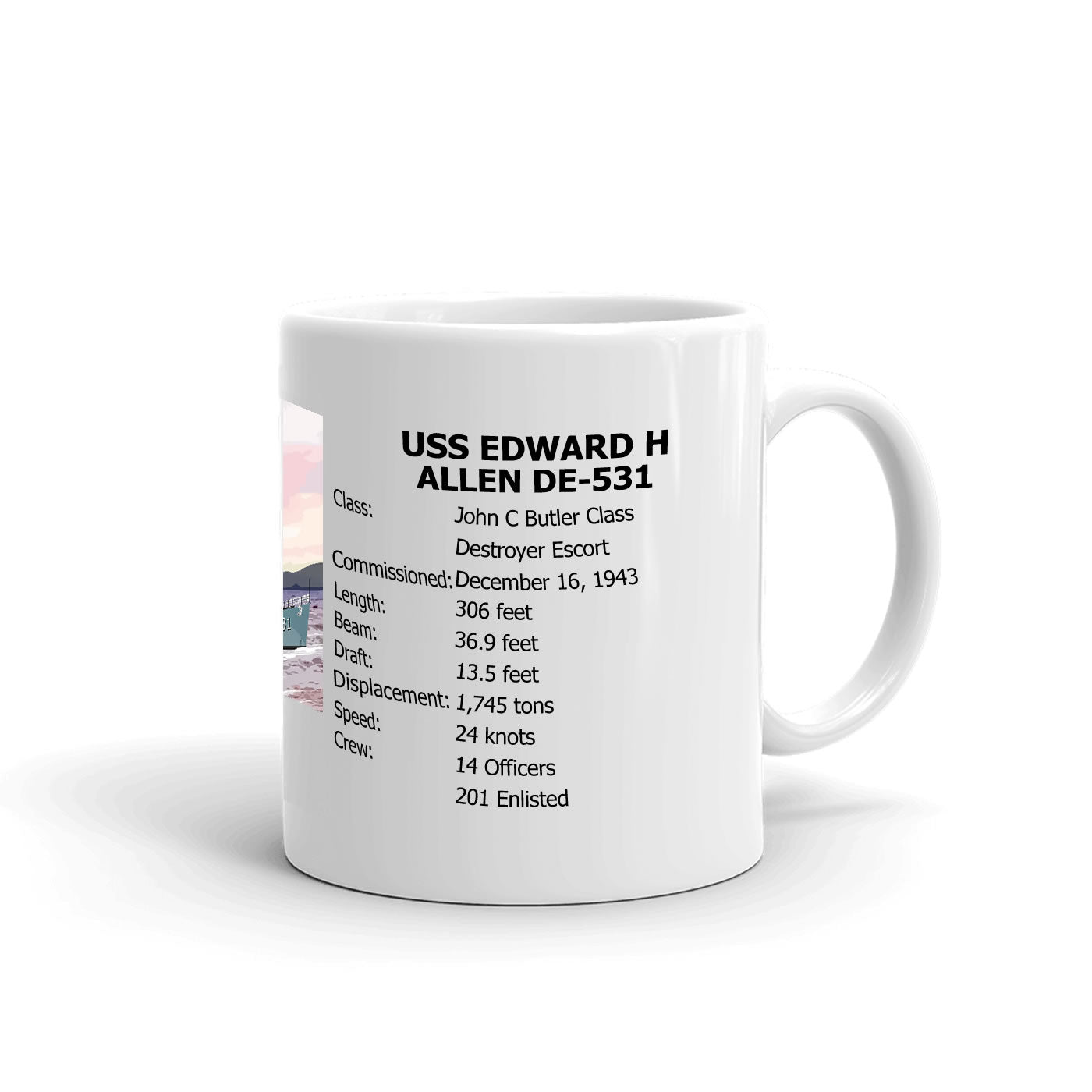 USS Edward H Allen DE-531 Coffee Cup Mug Right Handle
