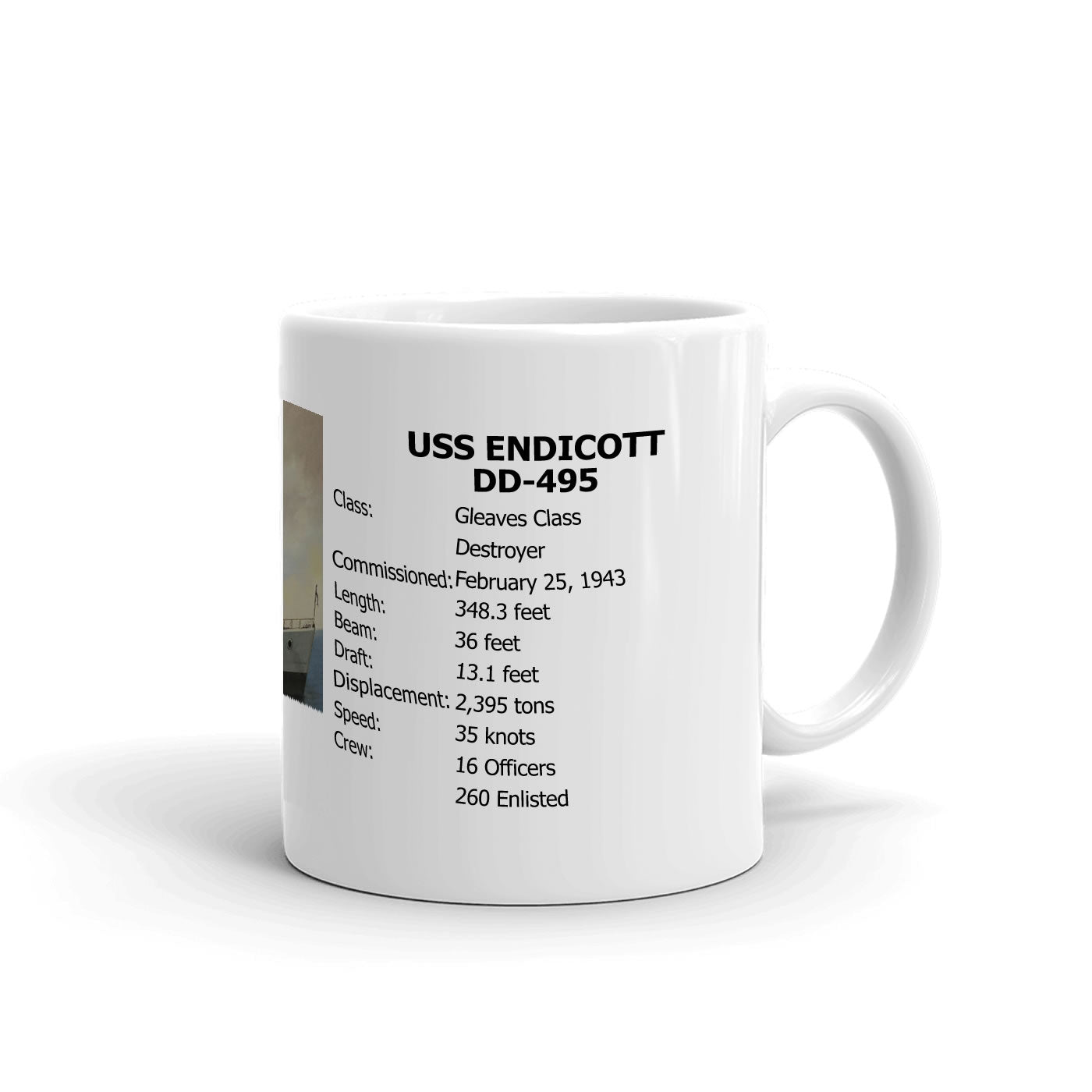 USS Endicott DD-495 Coffee Cup Mug Right Handle