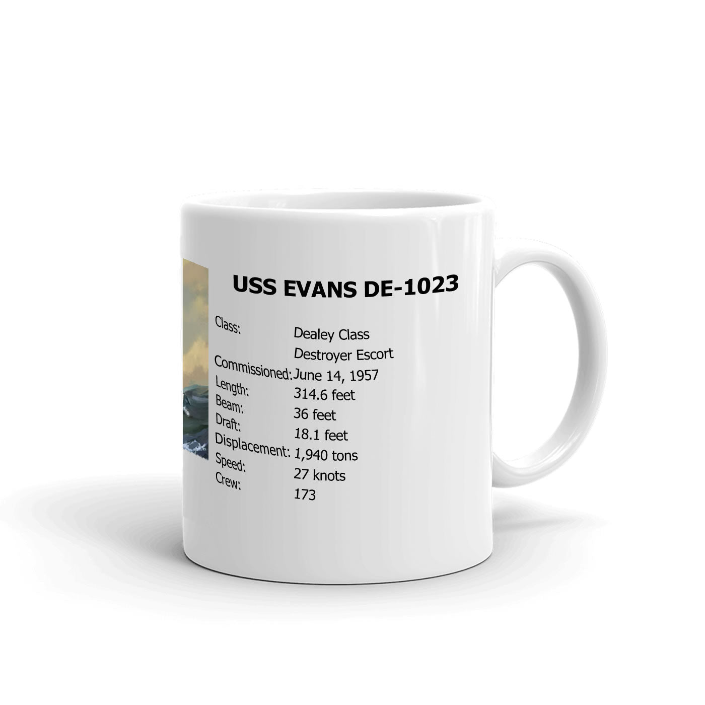 USS Evans DE-1023 Coffee Cup Mug Right Handle