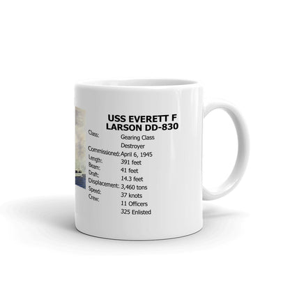 USS Everett F Larson DD-830 Coffee Cup Mug Right Handle