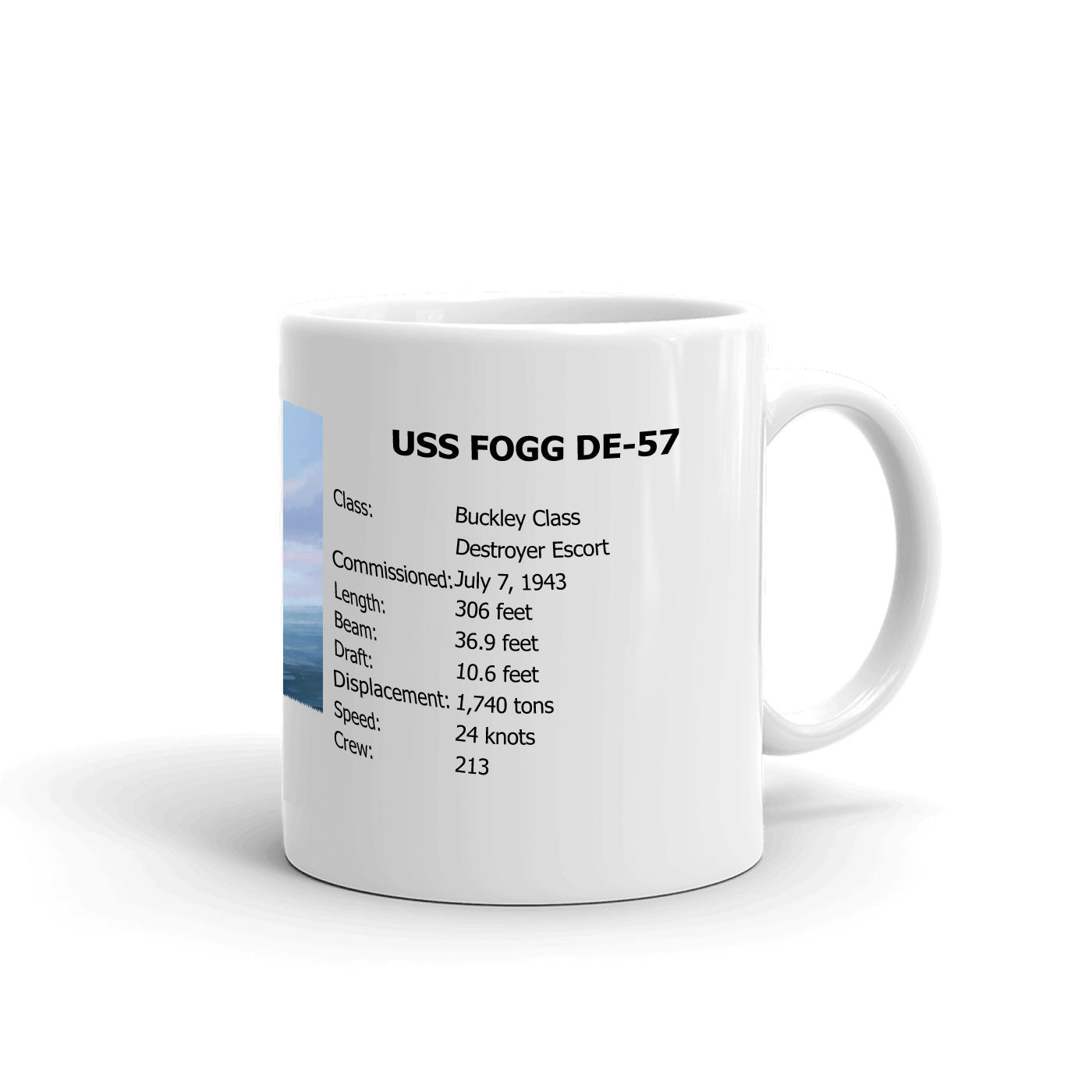 USS Fogg DE-57 Coffee Cup Mug Right Handle