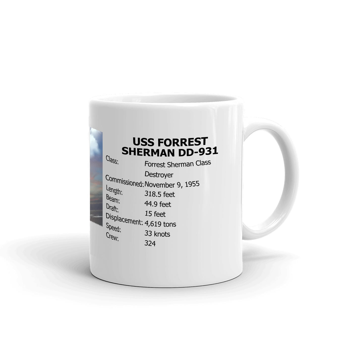 USS Forrest Sherman DD-931 Coffee Cup Mug Right Handle