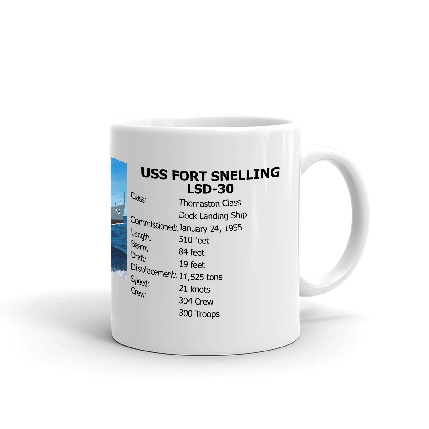 USS Fort Snelling LSD-30 Coffee Cup Mug Right Handle