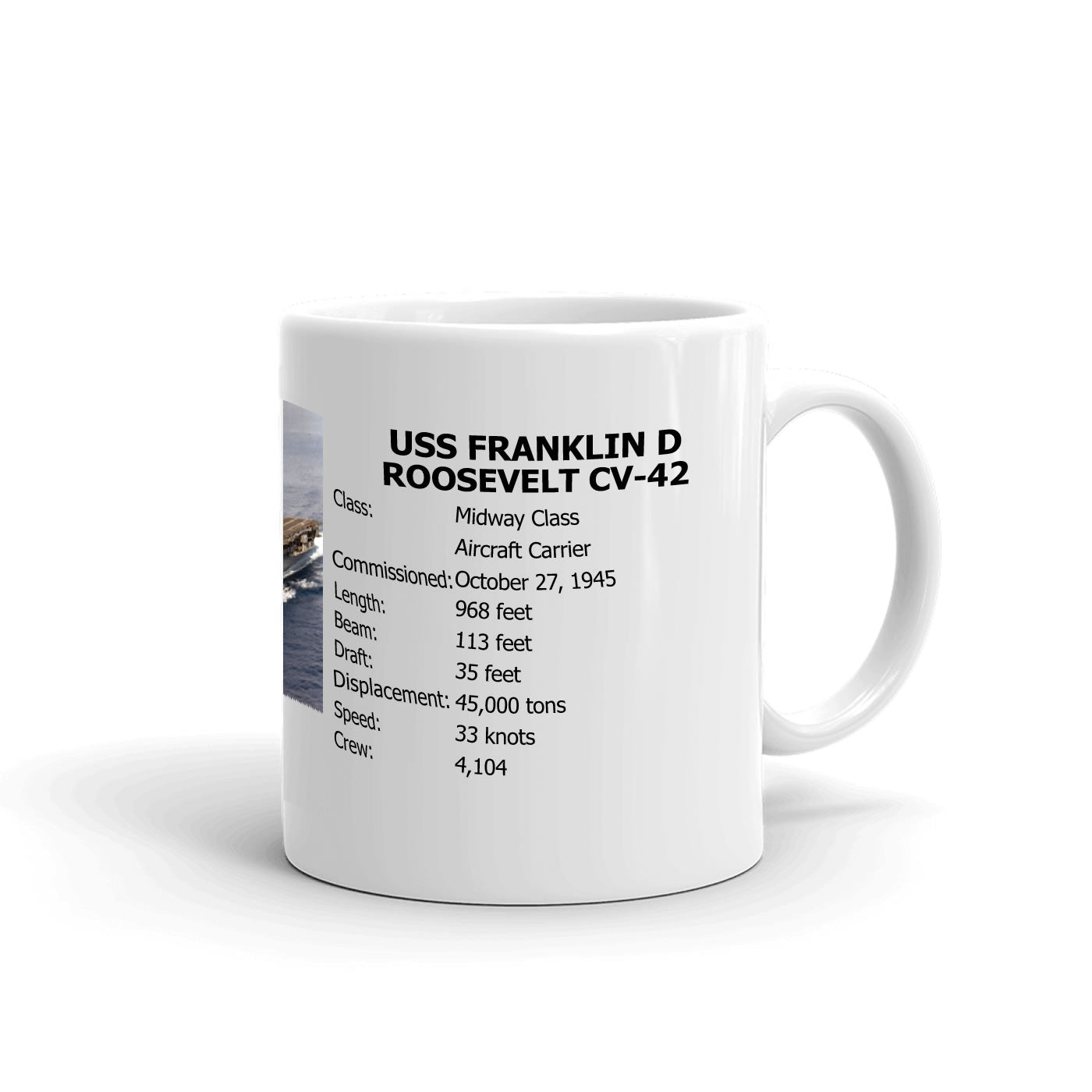 USS Franklin D Roosevelt CV-42 Coffee Cup Mug Right Handle