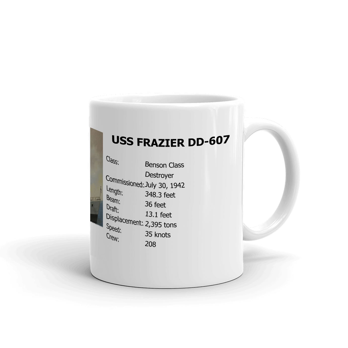 USS Frazier DD-607 Coffee Cup Mug Right Handle