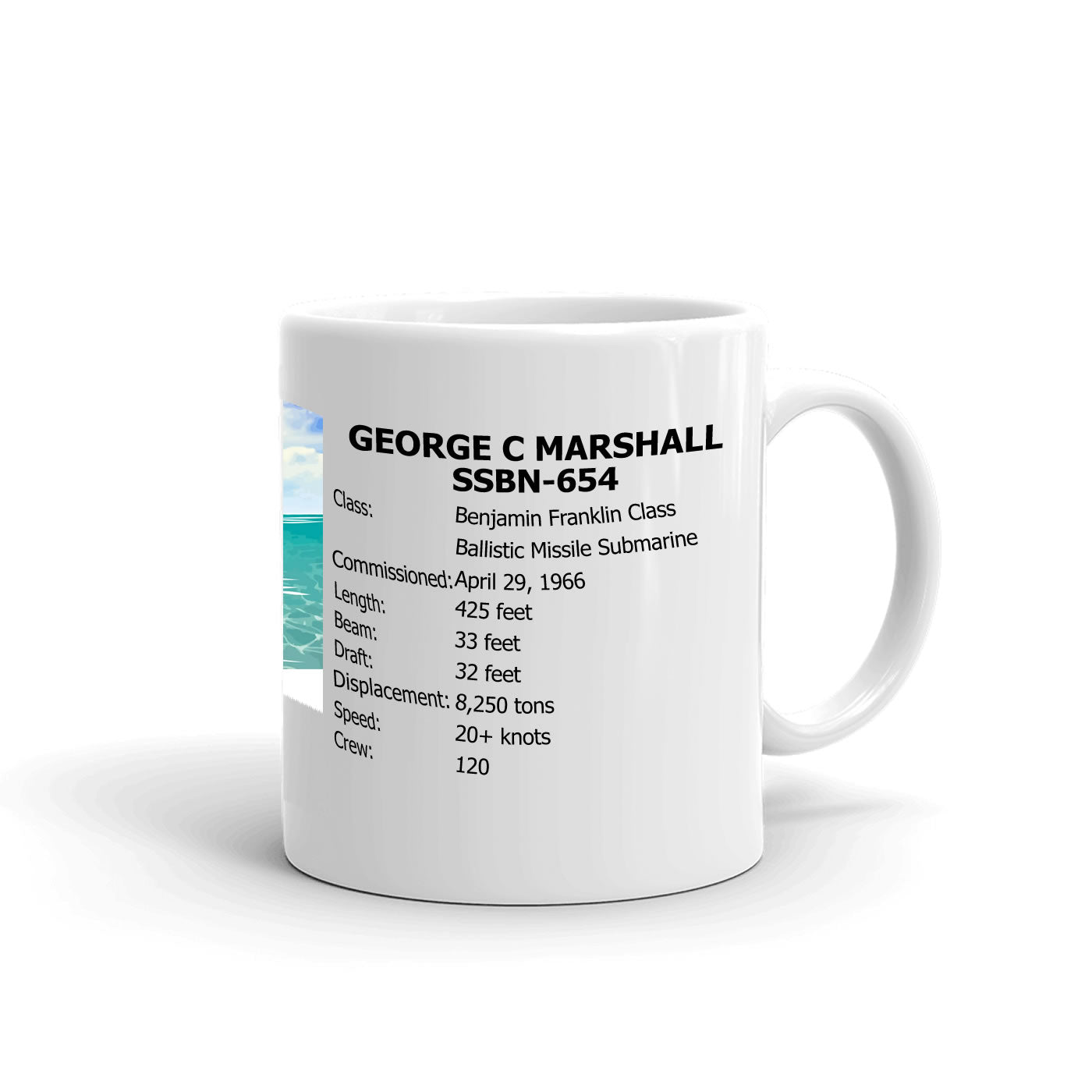 USS George C Marshall SSBN-654 Coffee Cup Mug Right Handle