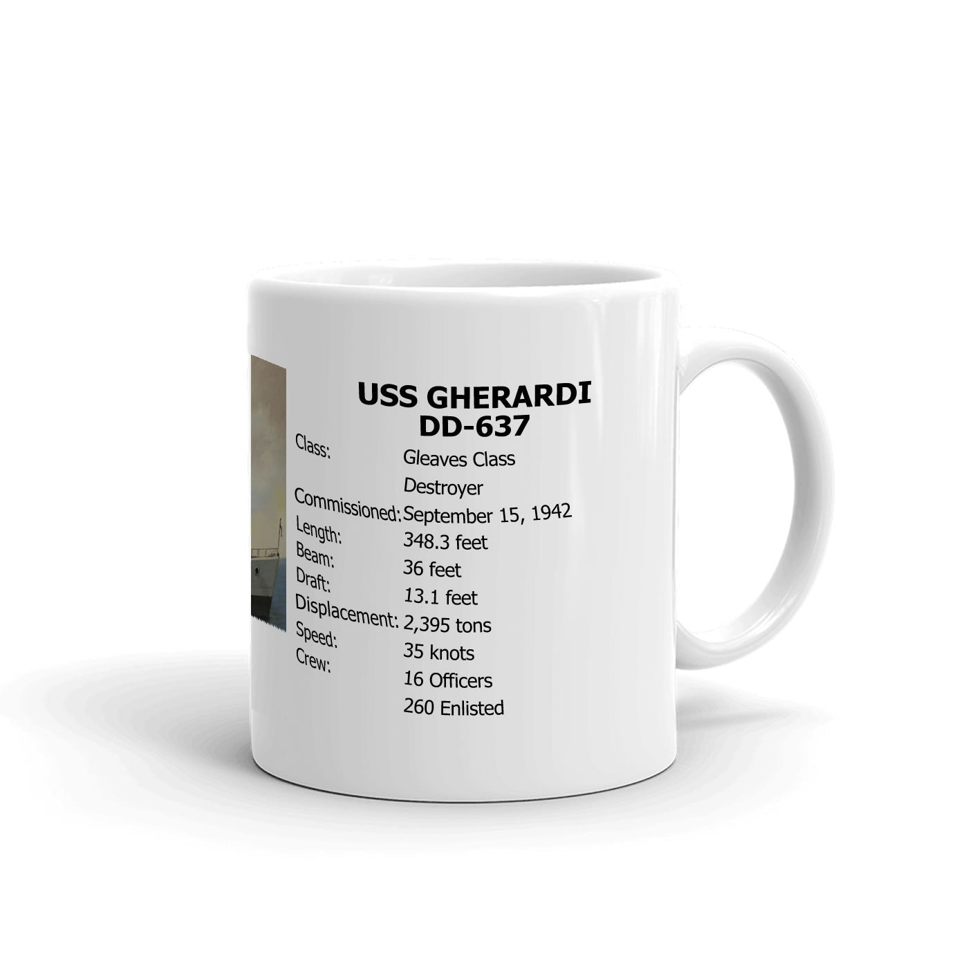 USS Gherardi DD-637 Coffee Cup Mug Right Handle
