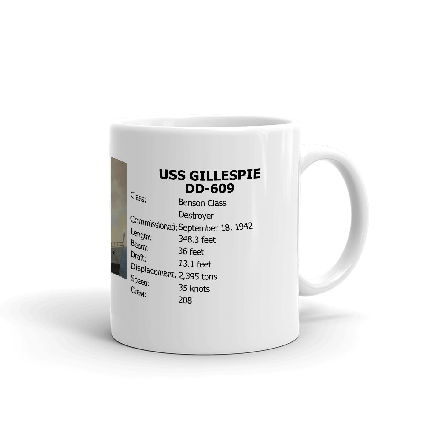 USS Gillespie DD-609 Coffee Cup Mug Right Handle