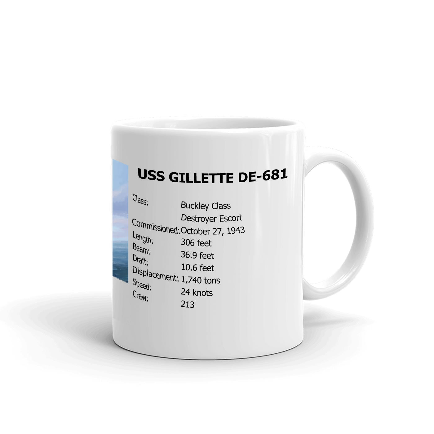USS Gillette DE-681 Coffee Cup Mug Right Handle
