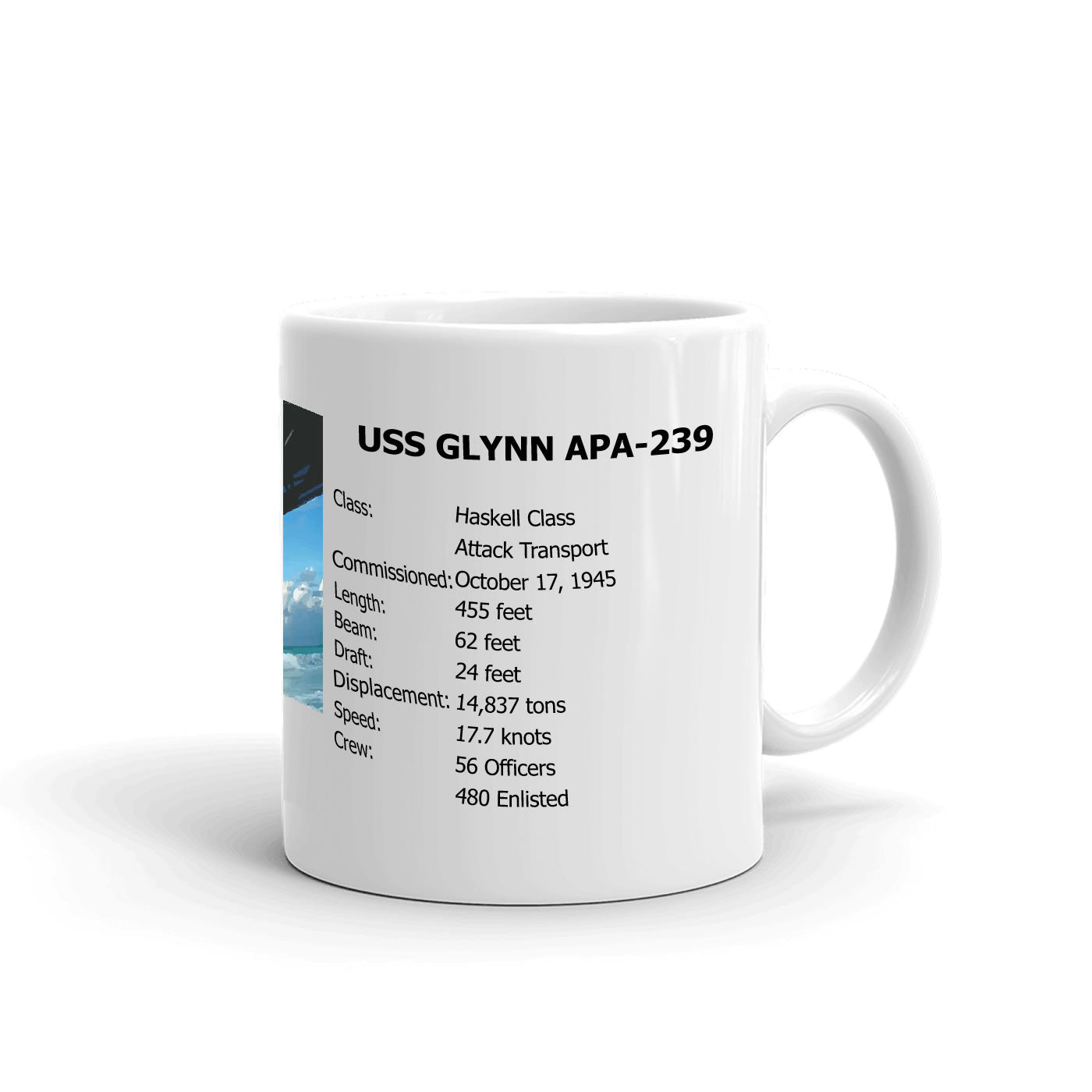 USS Glynn APA-239 Coffee Cup Mug Right Handle