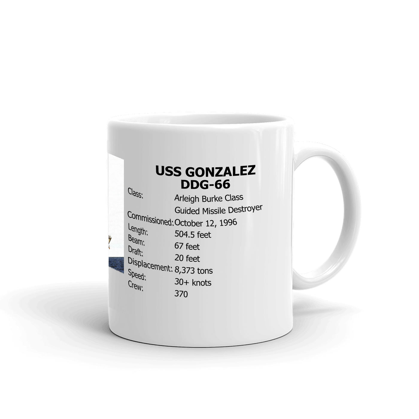 USS Gonzalez DDG-66 Coffee Cup Mug Right Handle