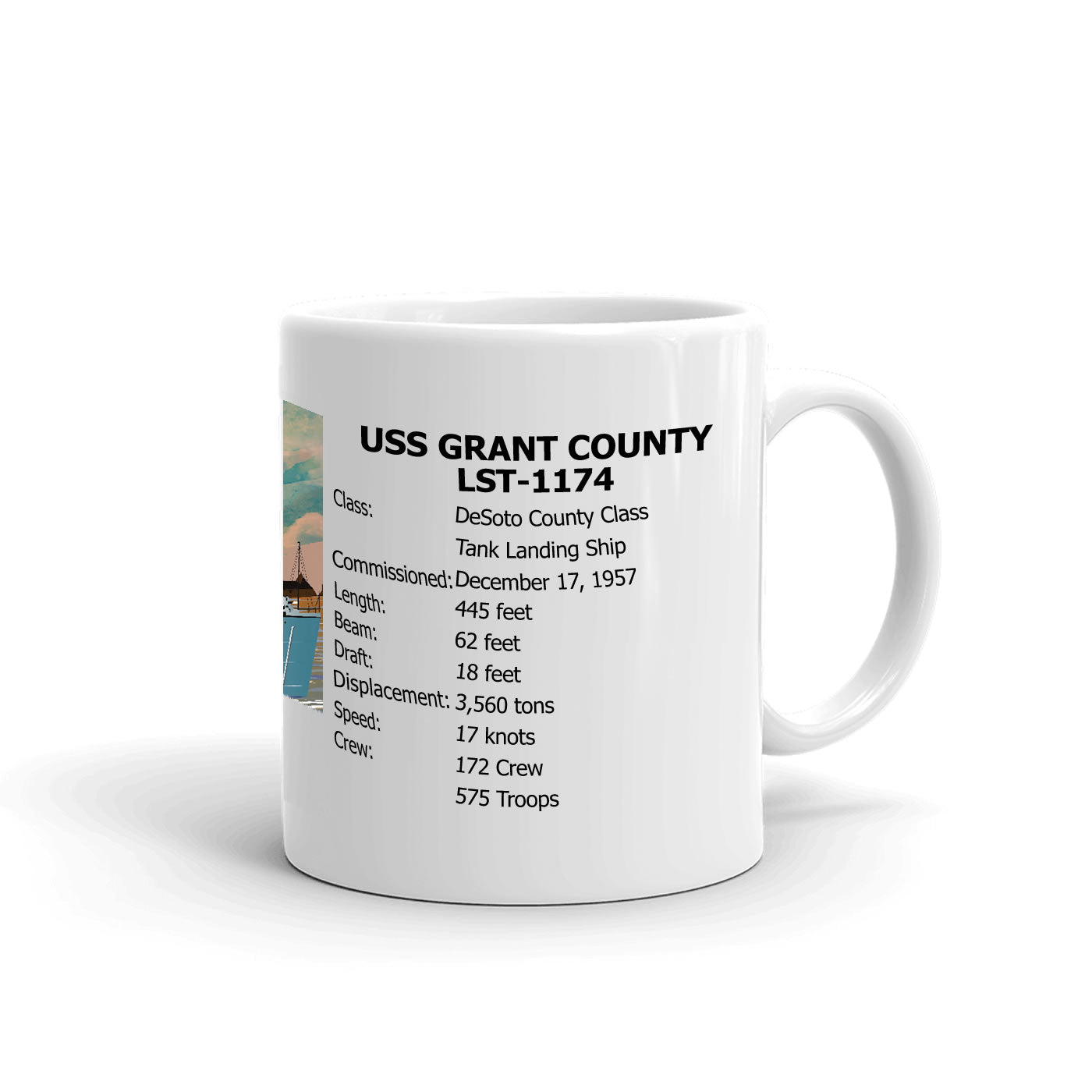 USS Grant County LST-1174 Coffee Cup Mug Right Handle