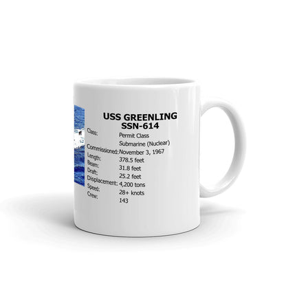 USS Greenling SSN-614 Coffee Cup Mug Right Handle